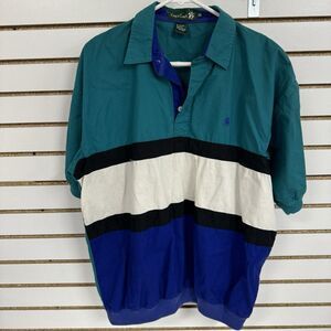 Vintage 80s King's Court COLORBLOCK Striped Polo Shirt Windbreaker Logo SZ XL